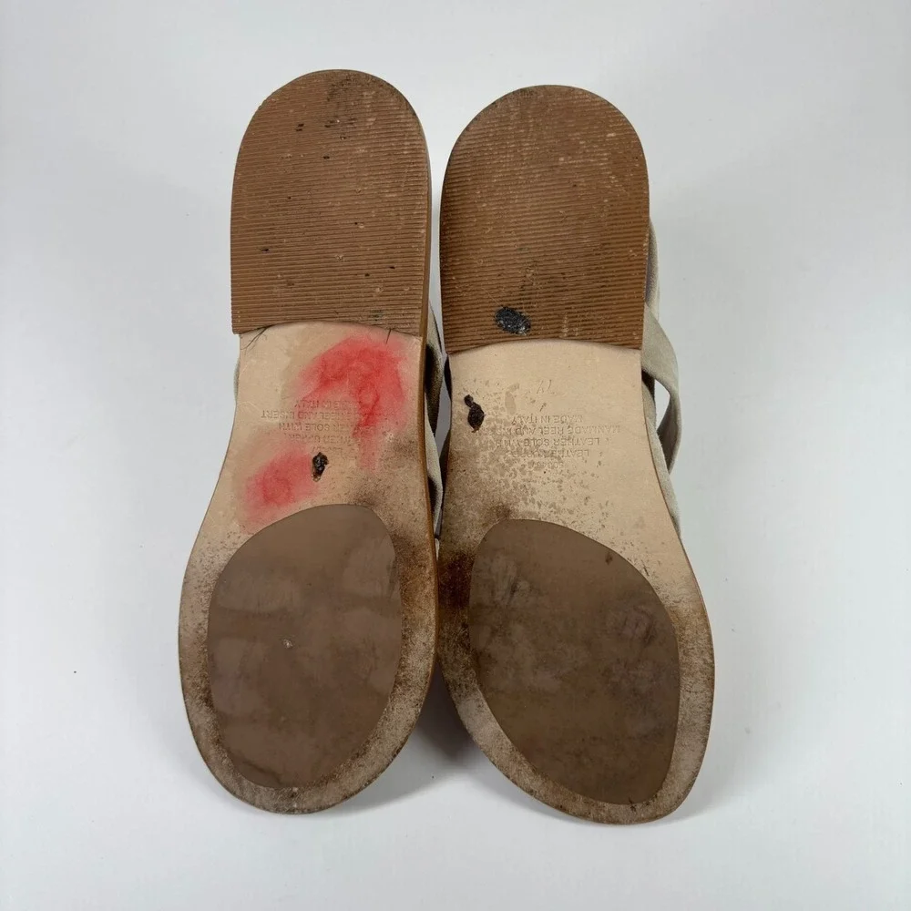 Garnet Hill Malena Crossover Women's 7.5 Beige Suede  Strap Flat Sandals 500467